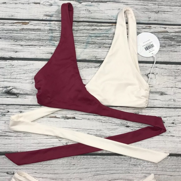 Tori Praver Bikini Set 2pc Brazilian Cheeky Bottom Wrap Bra Top Red White NEW - Picture 3 of 8